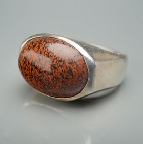 Sterling Silver Ring with Mahogany Obsidian Cabochon