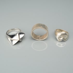 3pc Sterling Silver Ring Trio, Tested 925