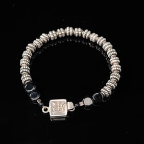 Sterling Silver Bead and Onyx Stone Bracelet