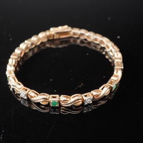 Sterling Silver with Green Stone Accents Tennis Bracelet