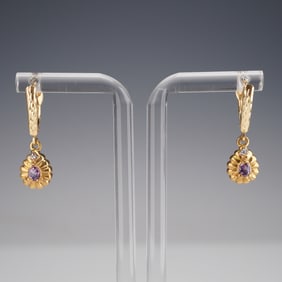 14K Gold Topaz and Cubic Zirconia Drop Earrings
