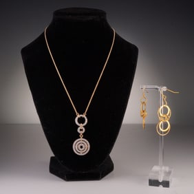 Milor Italian Concentric Circle Pendant Necklace with Earrings