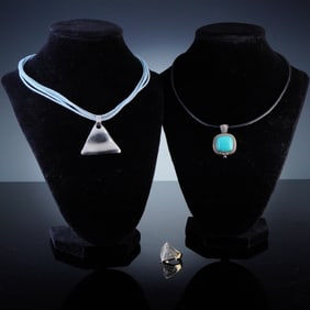 3pc Sterling Silver Pendant Necklace and Ring Jewelry