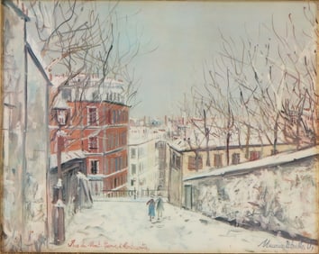 French Hand-Hammered Enamel Convex Painting After Maurice Utrillo