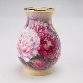 Moorcroft Enamel Peony Limited Edition Miniature Vase, Signed by N. Creed