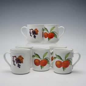 8pc Royal Worcester Porcelain Orange-BlkCurnt Coffee Mugs, Evesham