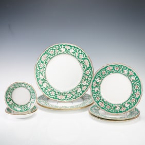 9pc Crown Staffordshire Luncheon Service for Three, Ellesmere Green
