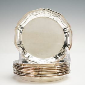 9pc Christofle Silver Plated Coasters, Contours Filet