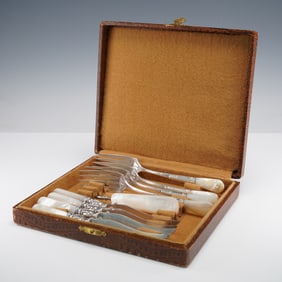 9pc William Rogers Silver Plated & Mother of Pearl Table Utensils