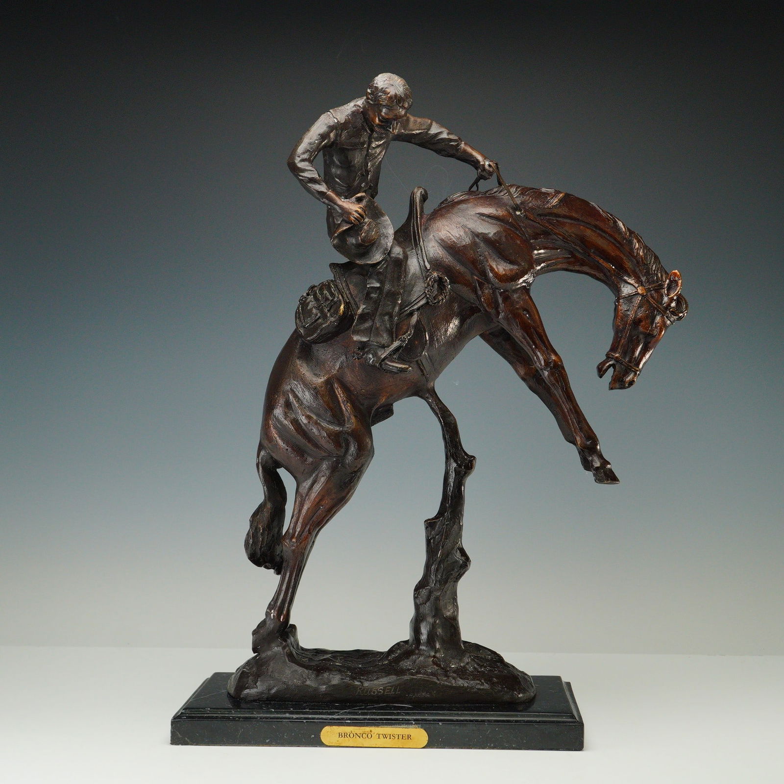 After Charles M. Russell, "Bronco Twister" Patinated Bronze Sculpture (1 of 6)