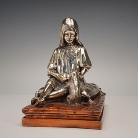 Federico Cardona D'Argenta Silverplate Figurine, Girl Reading