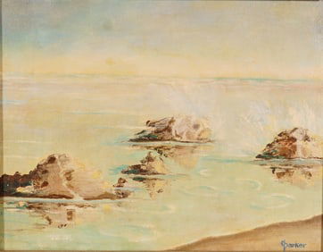 Oil on Canvas Painting, Coastal Seascape, Signed Parker