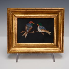 G. Ugolini Florentine Pietra Dura Mosaic of Two Birds
