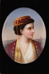 Framed German KPM Style Porcelain Griechin Plaque