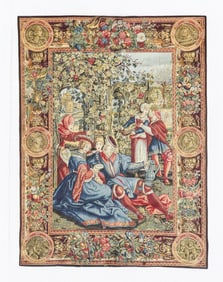 Italian Fabris Giancarlo Woven Tapestry With Pastoral Feast Scene