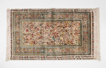Persian Qum-Style Silk Floral Rug