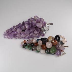 2pc Semi-Precious Stone Grape Clusters - Amethyst and Mixed Gemstones