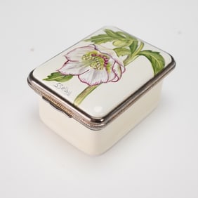 Elliot Hall Enamels Limited Edition Hellebore Enameled Box, Signed S. Selby