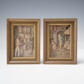 2pc Anton Pieck 3D Shadowbox Dioramas, The Merchants and The Shoppers