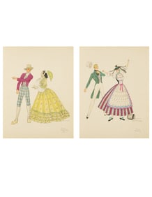 H. & C. Condon, 2pc Costume Design Watercolors & Ink on Paper, Signed