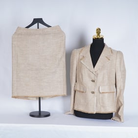 Escada Beige Tweed Skirt Suit