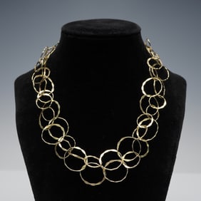 14K Gold Continuous Hammered Open Link Necklace