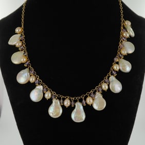 14K Gold Pearl and Amethyst Necklace