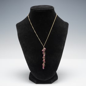 14K Gold Pink and Brown Gemstone Drop Necklace