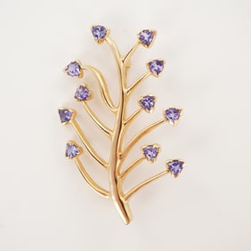 14K Gold and Tanzanite Branch Brooch