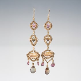 14K Gold Multigem Drop Earrings