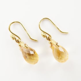 18K Gold Faceted Citrine Drop Earrings