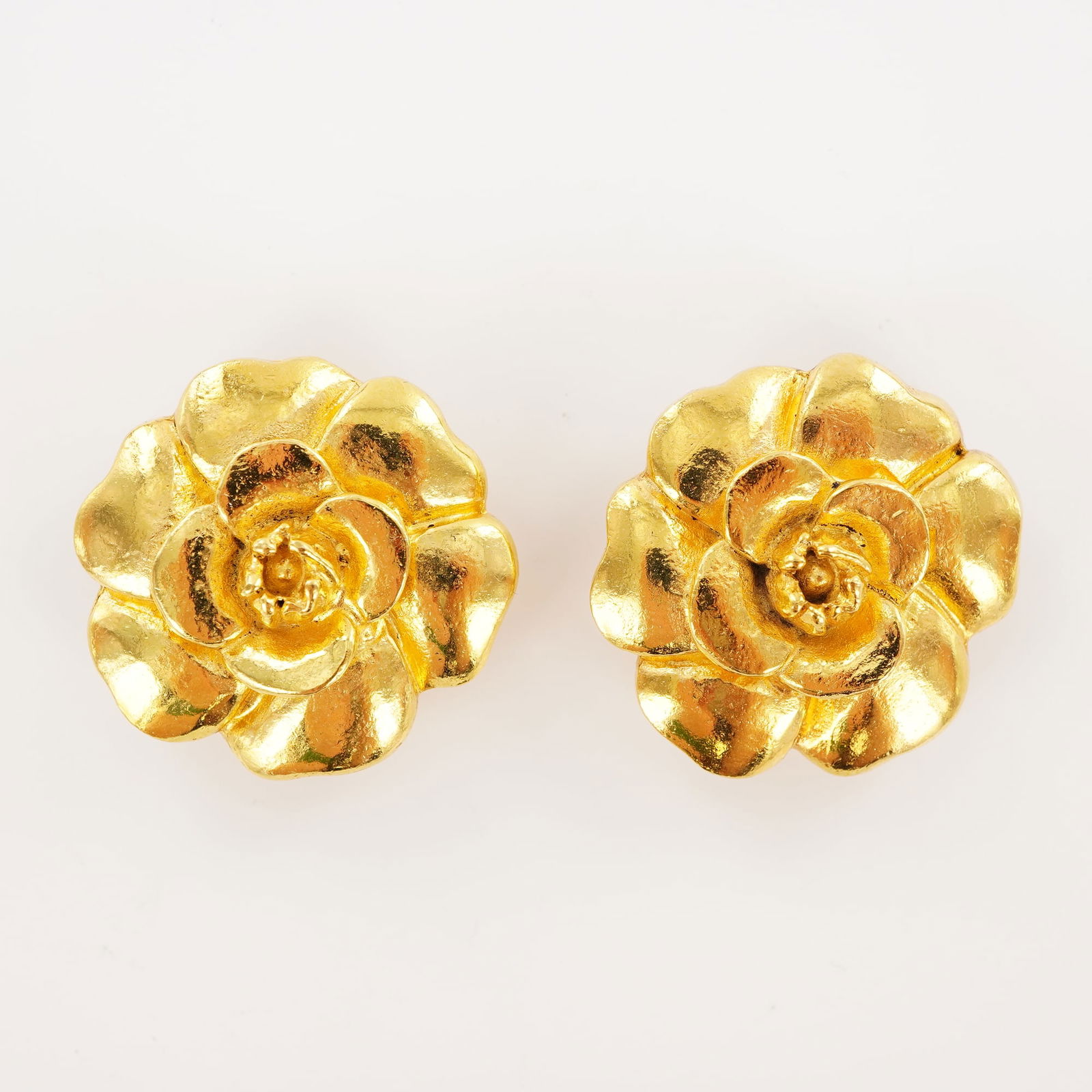 Chanel Camellia Gold Tone Clip Earrings (1 of 3)