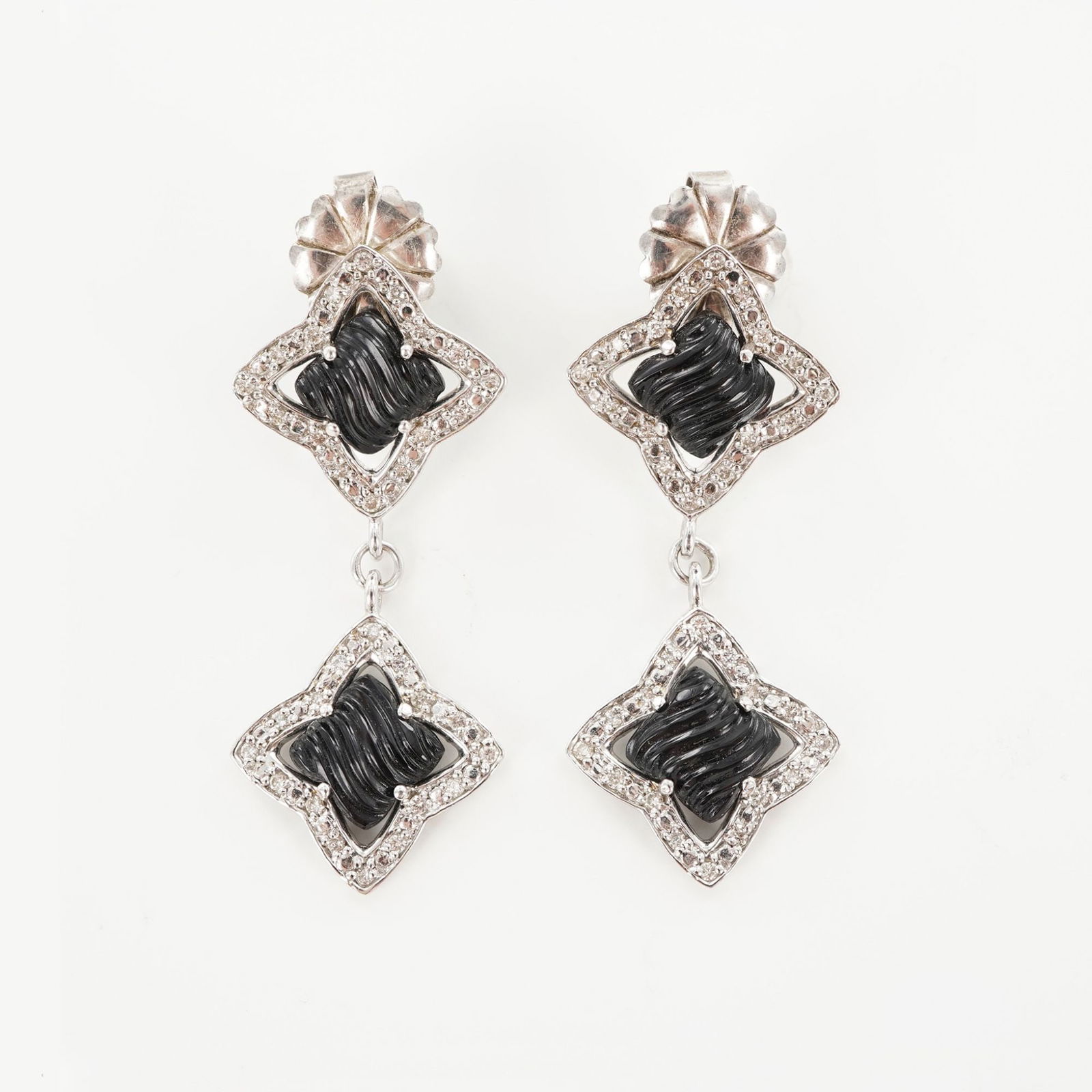 David Yurman 18K and Sterling Silver Onyx and Diamond Drop Earrings (1 of 4)