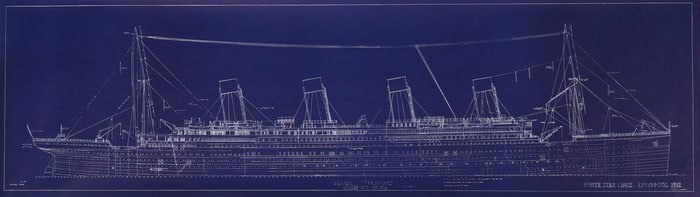 Modern Blueprint Rigging Plan of RMS Titanic 1912 White Star Line