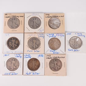 10pc Liberty Walking Half Dollar Coins Mixed Dates