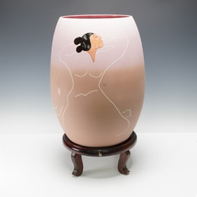 R.C Gorman Hand Cast Ceramic Vase with Stand, Daydreamers