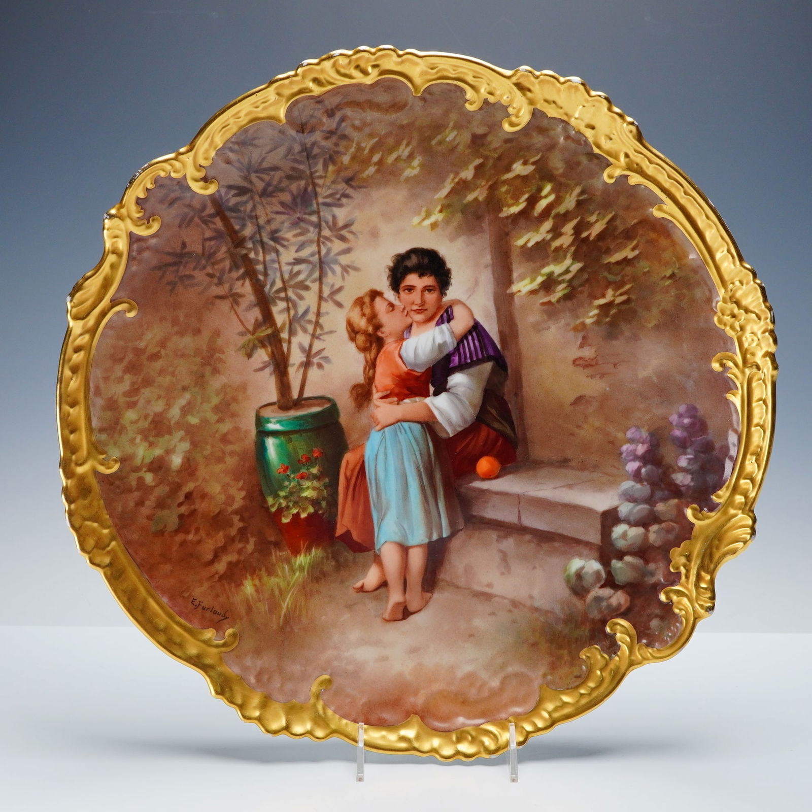 Etienne Furlaud Limoges Porcelain Mother and Child Cabinet Plate (1 of 4)