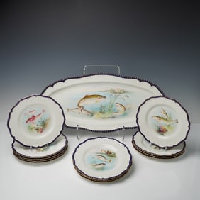 13pc Royal Worcester for Tiffany & Co. Porcelain Fish Dinnerware Set
