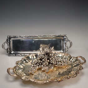 3pc Marcello Giorgio Silver Plated Grape Centerpiece with Trays