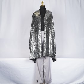 2pc BCBG Silver Pants and Chico's Black Sequin Shawl