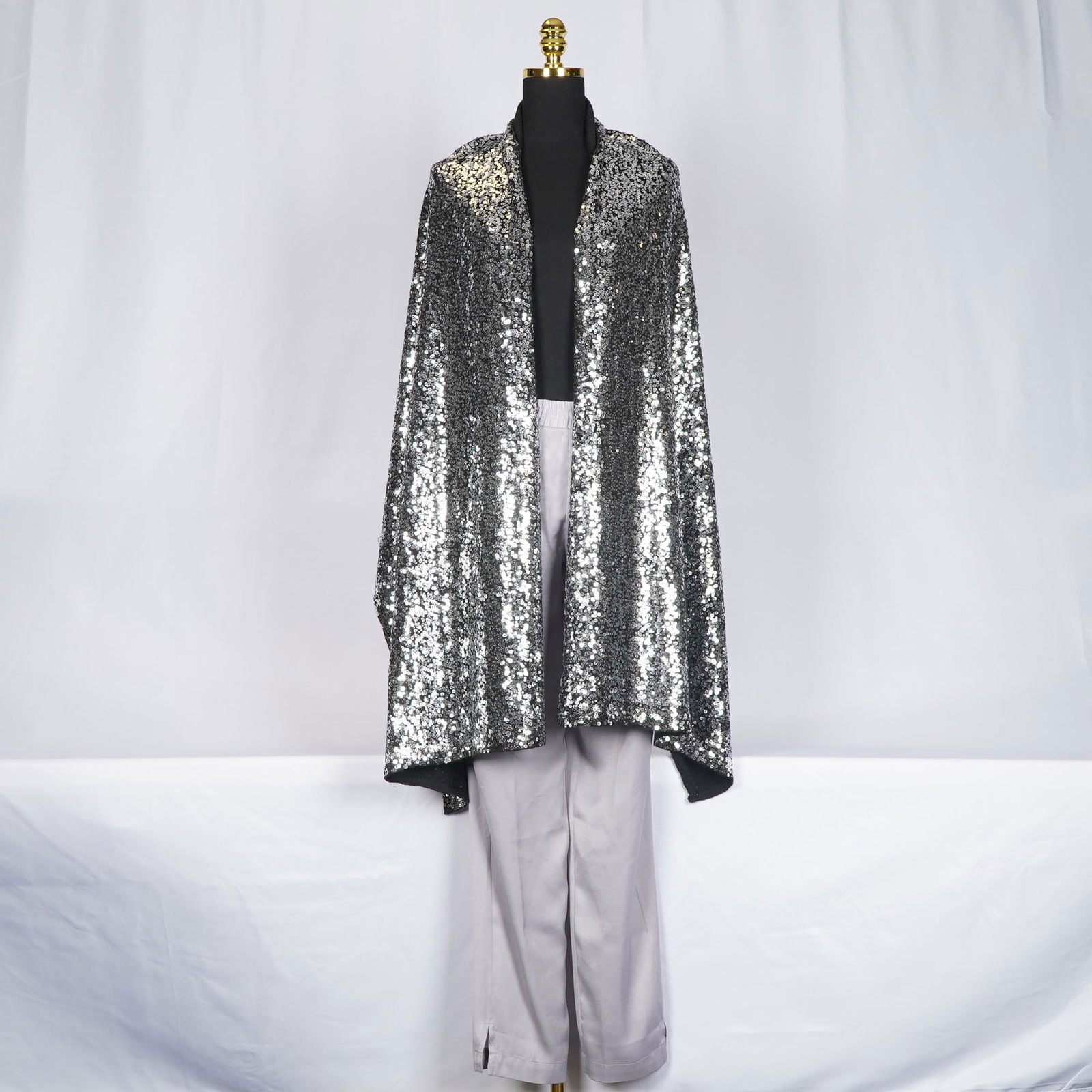 2pc BCBG Silver Pants and Chico's Black Sequin Shawl (1 of 5)