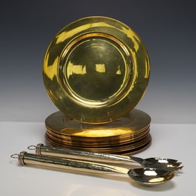 16pc Gatco Solid Brass Charger Plates and Metal Serving Utensils