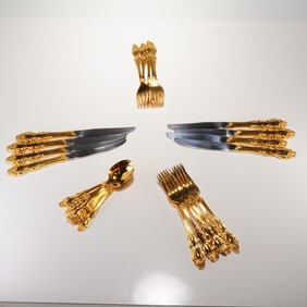 32pc 1881 Rogers Oneida Gold Electroplate Flatware Sets, Baroque Rose