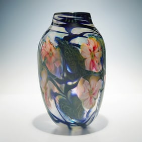 Charles Lotton Studios Art Glass Vase, Multi Flora, Signed