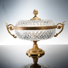 Cut Crystal and Bronze Lidded Centerpiece Bowl