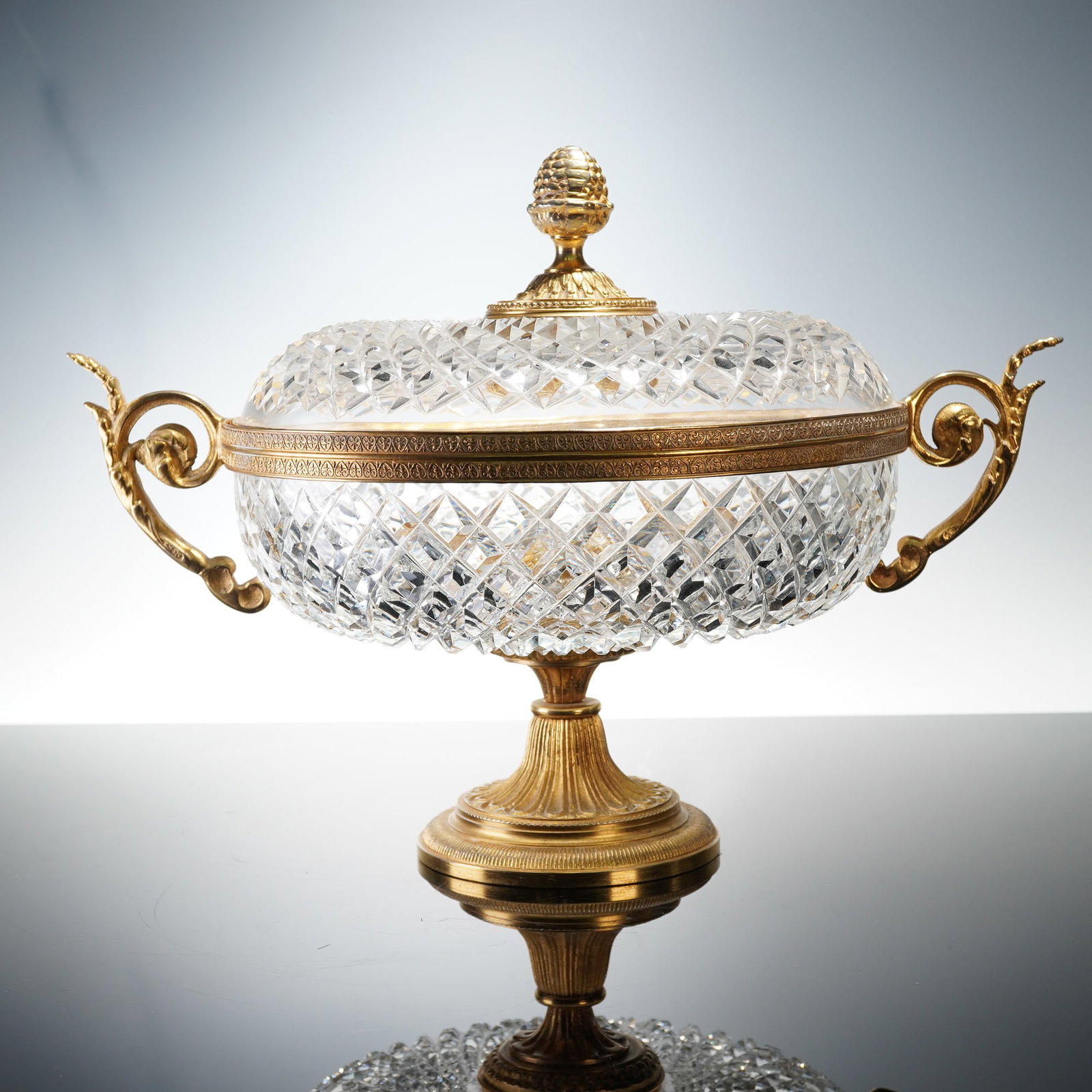 Cut Crystal and Bronze Lidded Centerpiece Bowl (1 of 9)