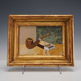 Mauro Bini (Italian b. 1932) Pietra Dura Mosaic Still Life, Pipe & Matches