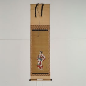 Japanese Hanging Scroll, Gouache on Paper, Courtesan, Signed w/ Red Seal