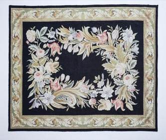 Aubusson Style Handwoven Floral Tapestry Rug