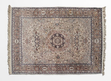 Hand-Knotted Pakistani Wool Rug with Central Medallion